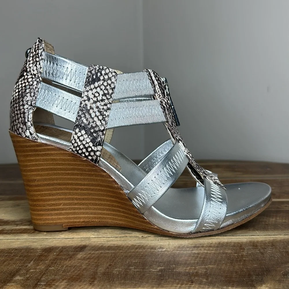 Donald J Pliner Ginge Metallic Zip Wedge Sandals Womens Size 7 1/2